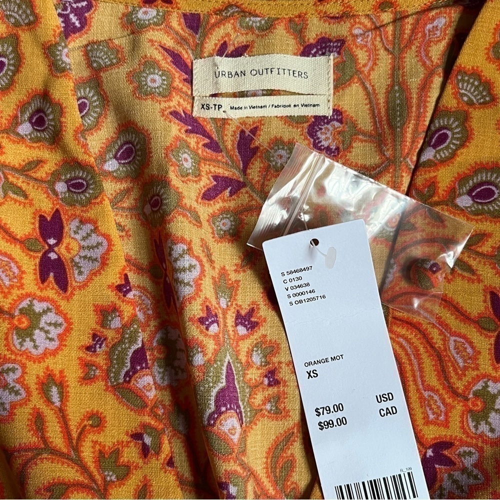 NWT Urban Outfitters Orange Floral 70s-Inspired Mini Dress XS - Picture 9 of 9